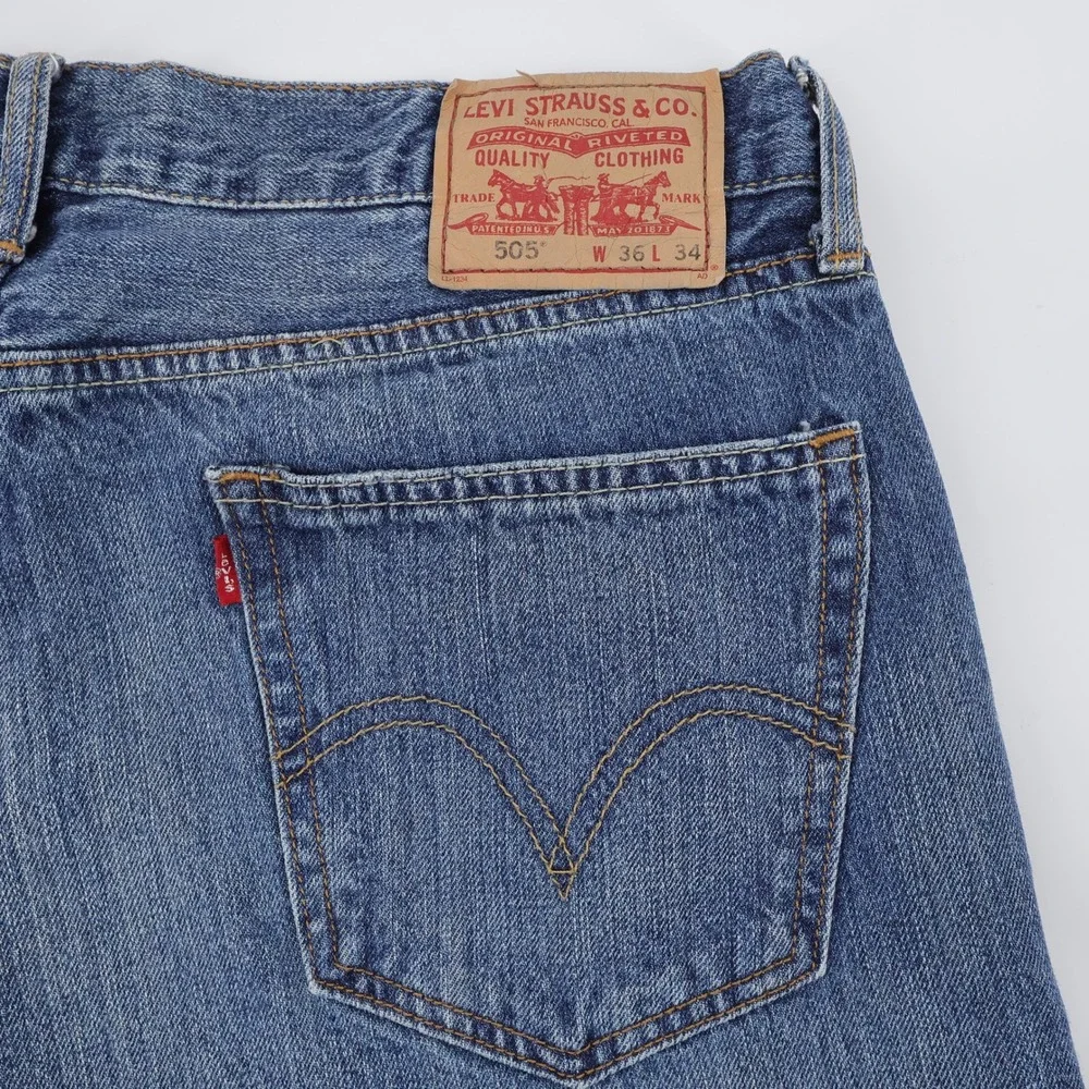 Levi 505 Straight Fit Jeans Blue 100% Cotton Denim Mens 36x34